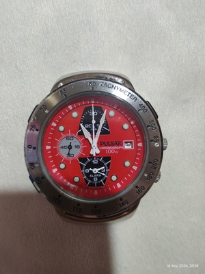 Pulsar Chronograph Alarm watch 100m, vintage red dial