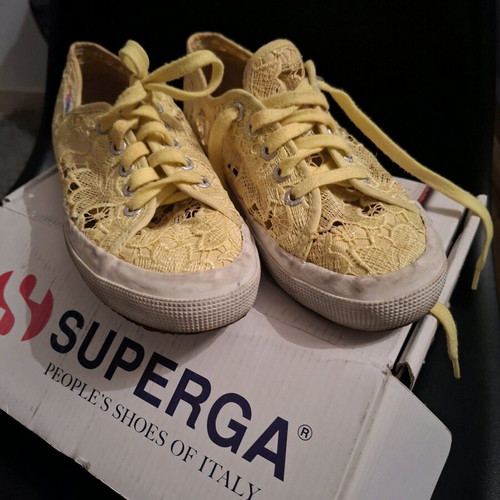 Superga Lime lace shoes used, size 38, yellow