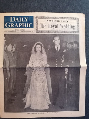 Daily Graphic newspaper used, Royal Wedding of Elizabeth 1947