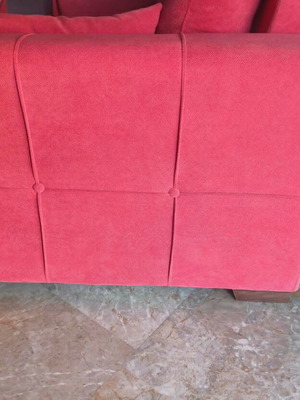 Two-Seater Sofa red fabric, like new, solid wood base