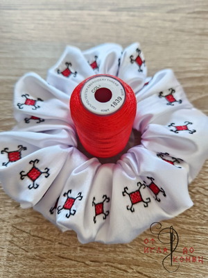 Satin Ribbon Scrunchie with Embroidery New