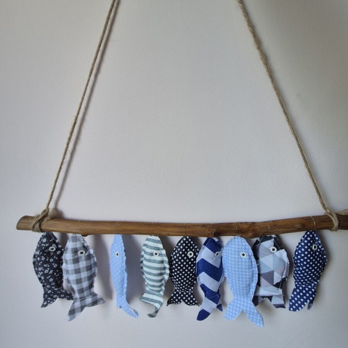 Handmade fabric fish wall hanging new, coastal rustic decor