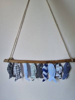 Handmade fabric fish wall hanging new, coastal rustic decor
