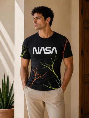 Nasa men's black elastic fitted t-shirt used with phosphorescent design size M