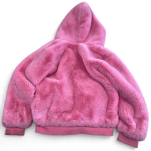 Hidden Cult pink faux fur zip-up hoodie jacket, size M