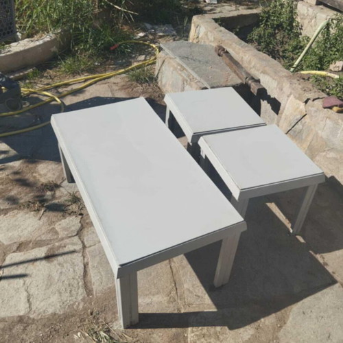 Coffee table set used, 1 large and 2 small, light gray