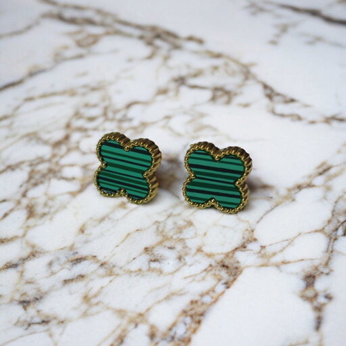 Steel earrings like new, green with black stripes, gold plated