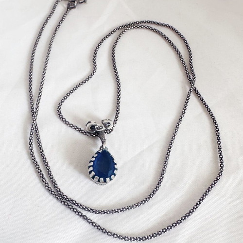 Vintage silver necklace 925 mid century with blue stone used