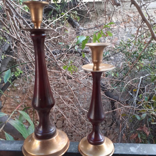 Wooden candlesticks used, set of 2, gilded