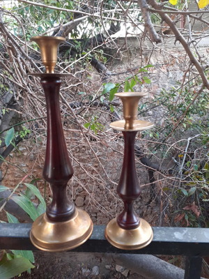 Wooden candlesticks used, set of 2, gilded