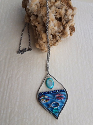 Handmade necklace with summer theme like new, blue