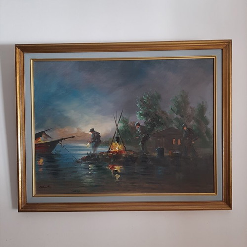 Oil painting by Nikos Papadopoulos used, 95x75 cm framed