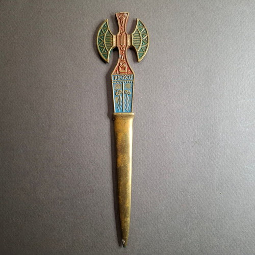Knossos paper cutter used with Minoan double axe and colorful enamel