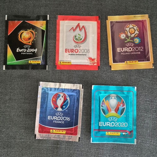 Panini Euro sealed sticker packs, set of 5 from different tournaments