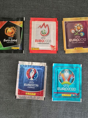 Panini Euro sealed sticker packs, set of 5 from different tournaments