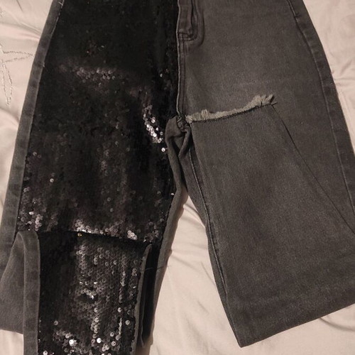 Black sequin jeans like new, high waist, full length, size S
