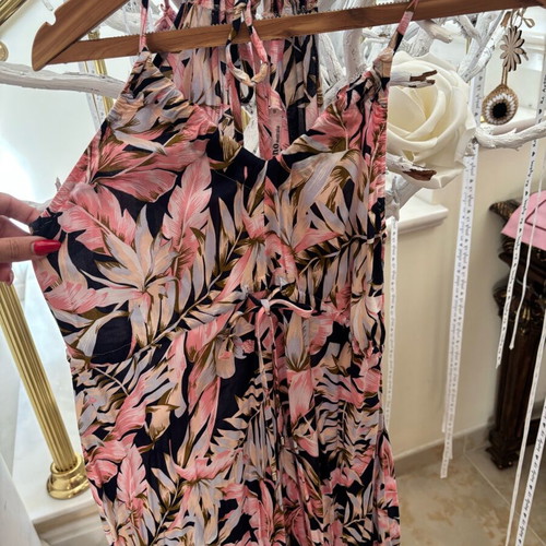 Boho floral dress size S adjustable to L, like new, blue and pink