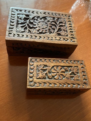 Wooden boxes set of 2 like new with carved decoration