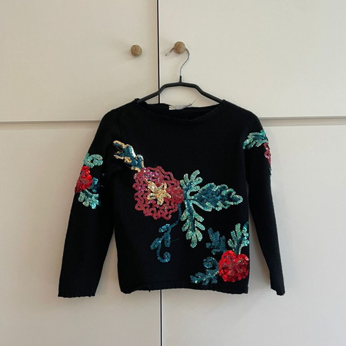 Statement Sequin Floral Sweater used, black with sequins
