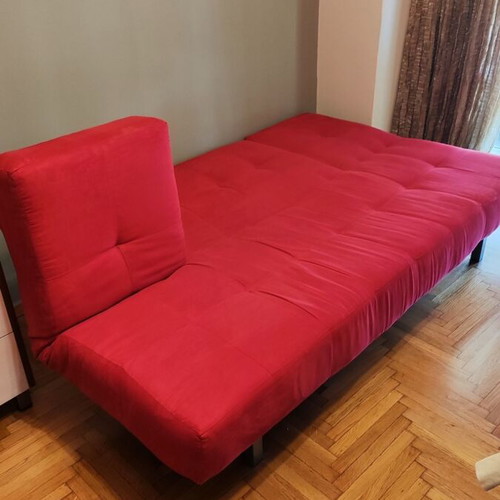 SATO sofa bed like new, red with silver legs