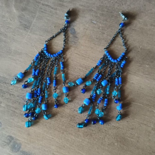 Vintage dangling earrings like new with stones and blue-purple tassels