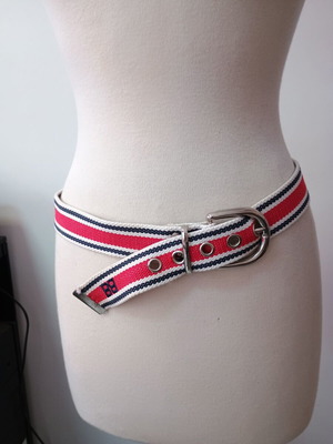 Belt knitted fabric used, white red blue with metallic details