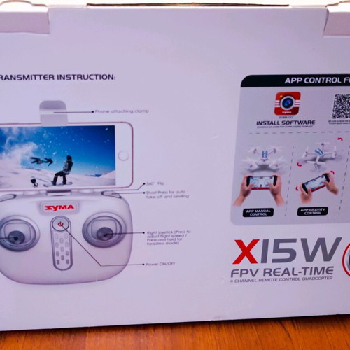 Syma X15W drone used with remote control and video mount