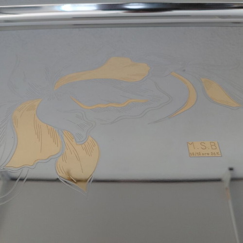 M.S.B. Creazioni Linea Elite Stainless Steel Tray with 24K Gold Decoration