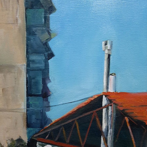 Oil painting urban landscape on canvas new by Vicky Baltzi