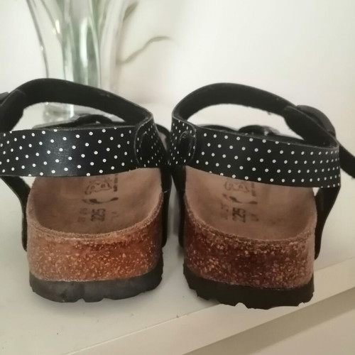Birkenstock kids sandals authentic black with white polka dots, used, size 35