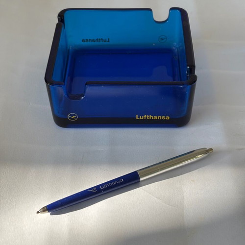 Lufthansa collectible glass ashtray and pen used