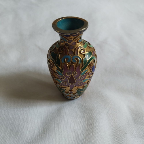 Mini Brass Enamel Vase Cloisonné Vintage Like New