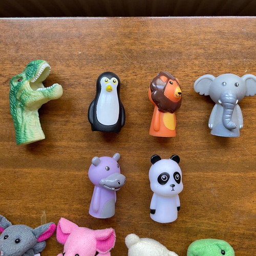 Finger puppets used, pack of 15, fabric and plastic