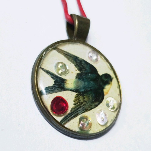 Swallow pendant handmade with epoxy resin on leather cord new