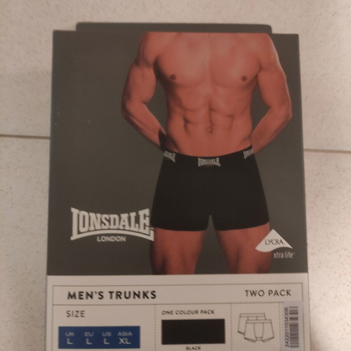 Lonsdale men's trunks new, pack of 2, black, size L