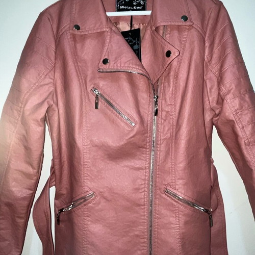 Leather jacket XL new brown pink