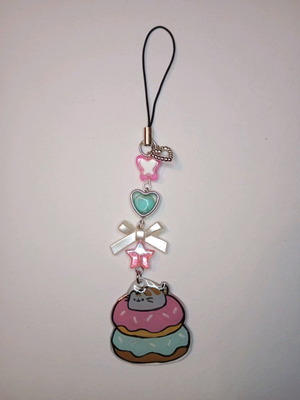 Donut Pusheen keychain like new, multicolored and turquoise