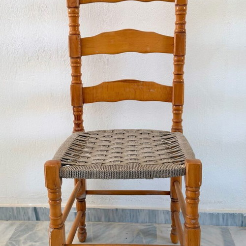 Vintage Ladder-Back Chair with Woven Seat Refurbished