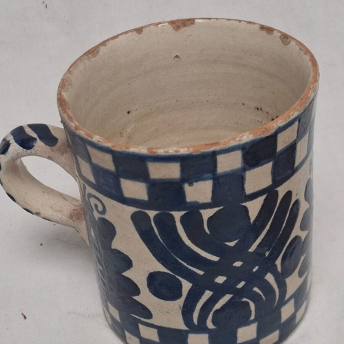 Transylvanian Ceramic Set used, cup and plate, cobalt blue, late 19th century