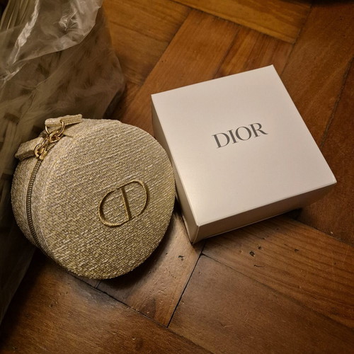 Christian Dior circular jewelry case new, gold color