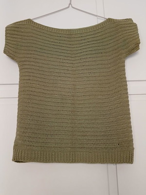 Handmade knitted top green cotton smile neckline size M