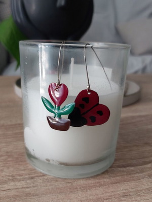 Handmade ladybug and flower earrings