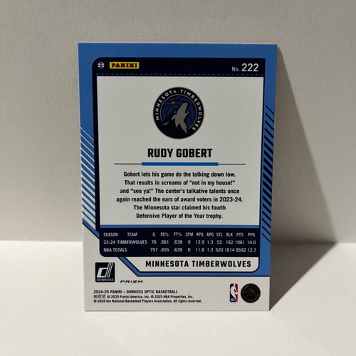 NBA Rudy Gobert Hyper Pink Donruss Optic card like new
