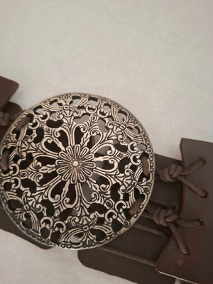 Boho Brown Belt with Decorative Metal Buckle and Adjustable Cord