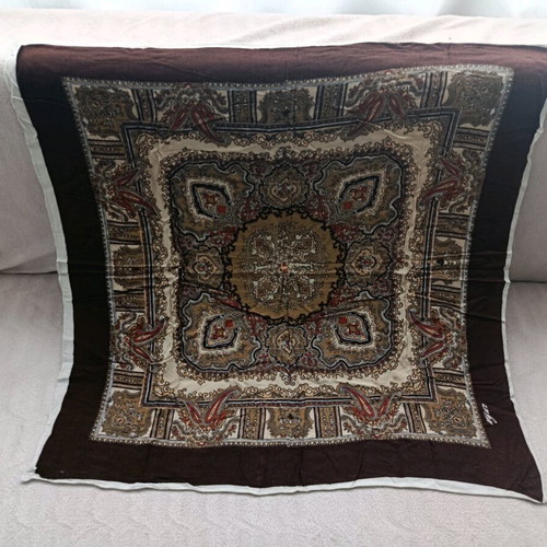 Headscarf used, beige and brown, size 70/65