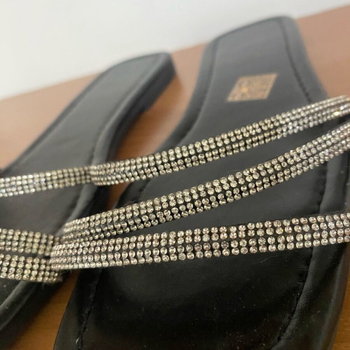 Rhinestone flat sandals like new, Shein black slippers size 38