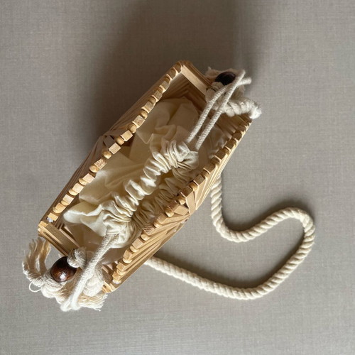 Oysho wooden crossbody bag like new, beige and brown