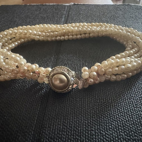 Vintage multi-strand pearl bracelet with cabochon clasp