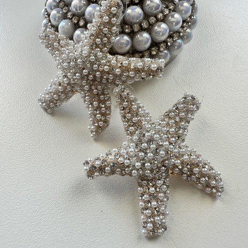 Starfish earrings new with pearls and zircon, gold tone