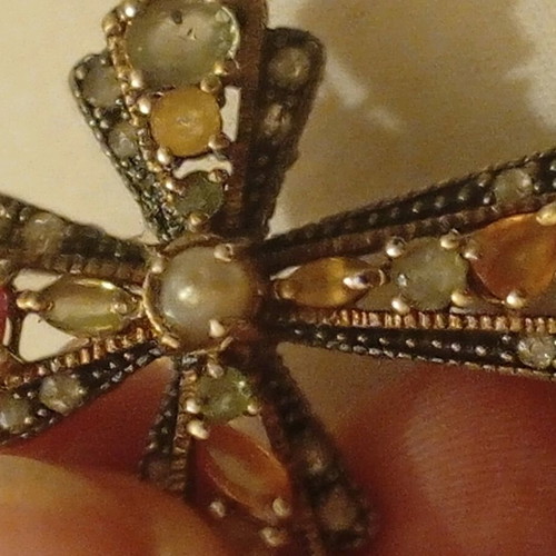 Gold cross 9 carat with pearl and precious stones